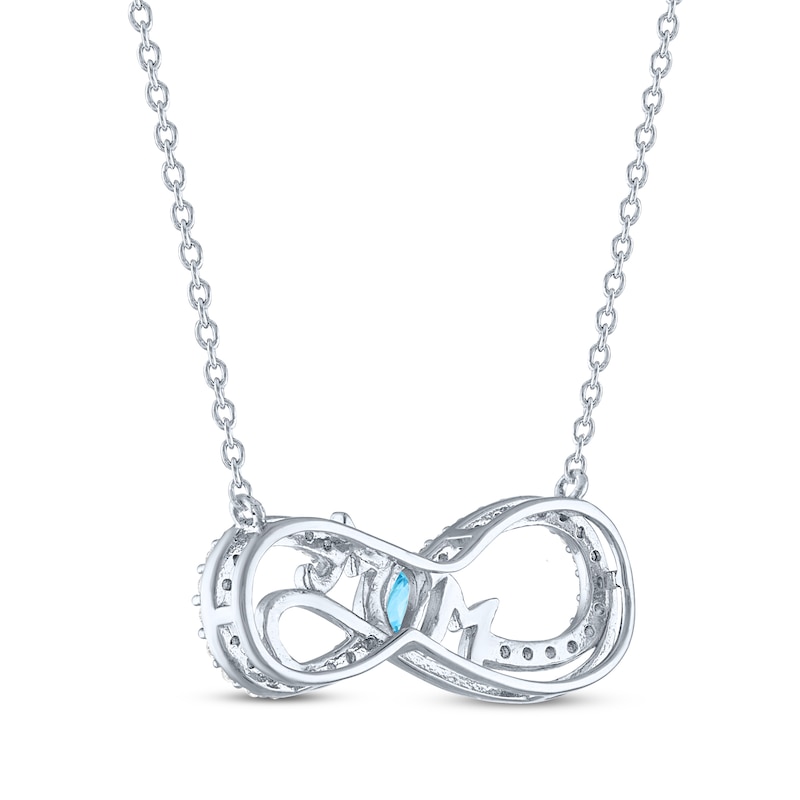 Main Image 3 of Oval-Cut Swiss Blue Topaz & White Lab-Created Sapphire "Mom" Infinity Necklace Sterling Silver 18"