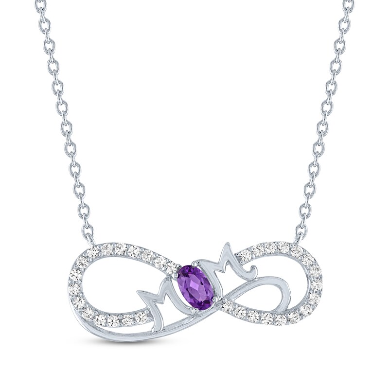 Main Image 1 of Oval-Cut Amethyst & White Lab-Created Sapphire "Mom" Infinity Necklace Sterling Silver 18"