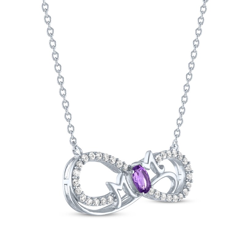 Main Image 2 of Oval-Cut Amethyst & White Lab-Created Sapphire "Mom" Infinity Necklace Sterling Silver 18"