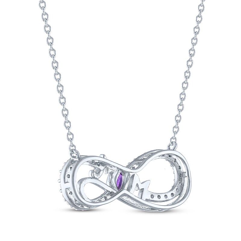 Main Image 3 of Oval-Cut Amethyst & White Lab-Created Sapphire "Mom" Infinity Necklace Sterling Silver 18"