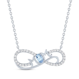 Oval-Cut Aquamarine & White Lab-Created Sapphire "Mom" Infinity Necklace Sterling Silver 18"