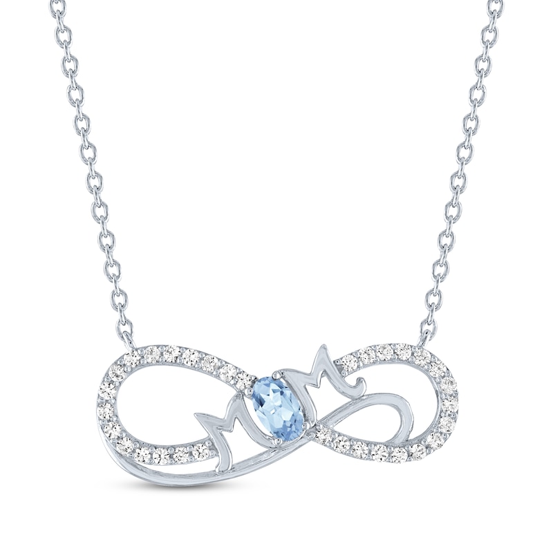 Main Image 1 of Oval-Cut Aquamarine & White Lab-Created Sapphire "Mom" Infinity Necklace Sterling Silver 18"