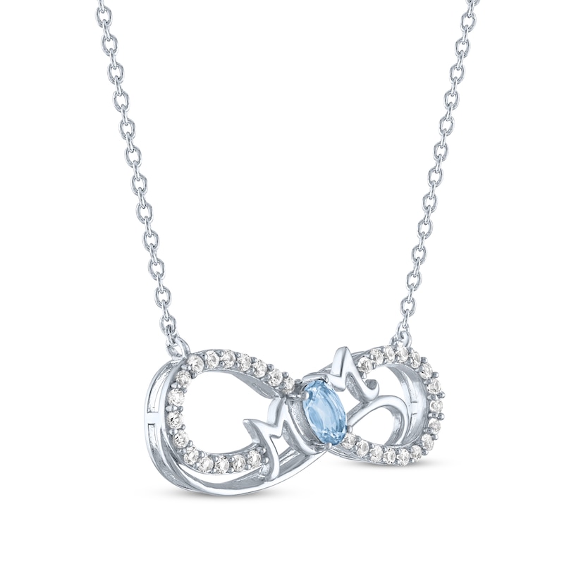 Main Image 2 of Oval-Cut Aquamarine & White Lab-Created Sapphire "Mom" Infinity Necklace Sterling Silver 18"