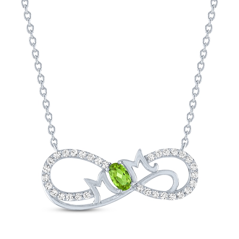 Main Image 1 of Oval-Cut Peridot & White Lab-Created Sapphire "Mom" Infinity Necklace Sterling Silver 18"