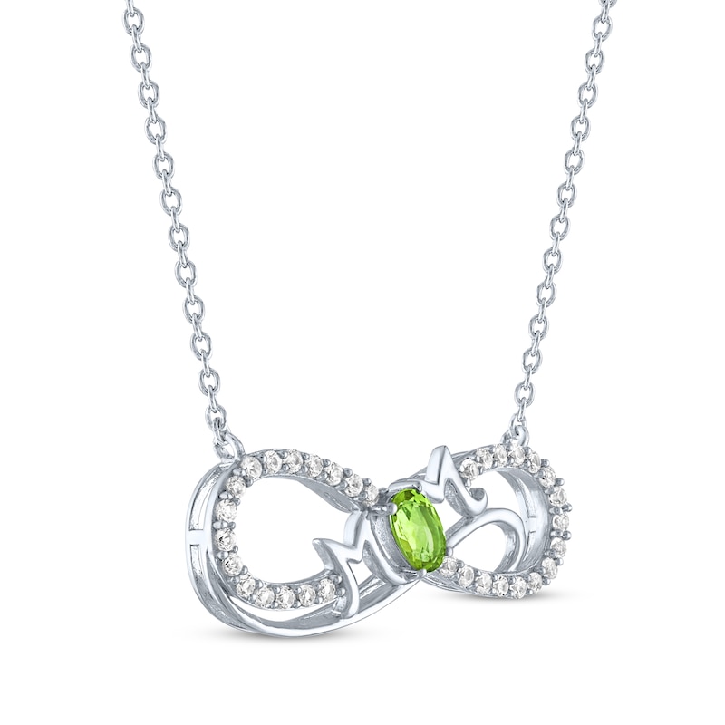 Main Image 2 of Oval-Cut Peridot & White Lab-Created Sapphire "Mom" Infinity Necklace Sterling Silver 18"