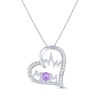 Thumbnail Image 1 of Amethyst & White Lab-Created Sapphire "Mom" Heartbeat Necklace Sterling Silver 18"