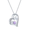 Thumbnail Image 2 of Amethyst & White Lab-Created Sapphire "Mom" Heartbeat Necklace Sterling Silver 18"