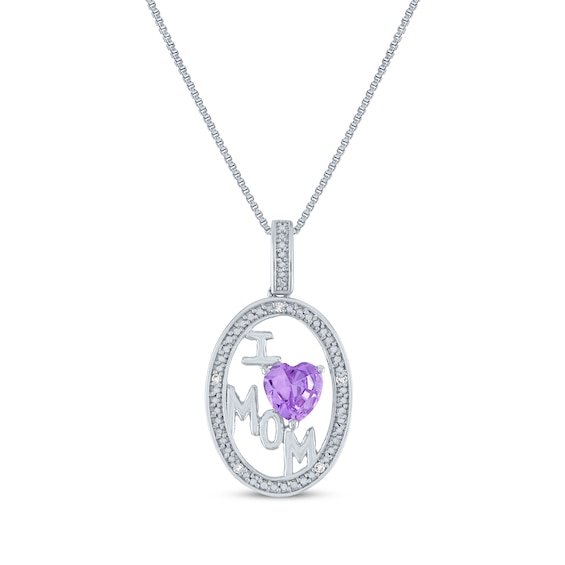 Heart-Shaped Amethyst & Diamond Accent "I Heart Mom" Oval Necklace Sterling Silver 18"