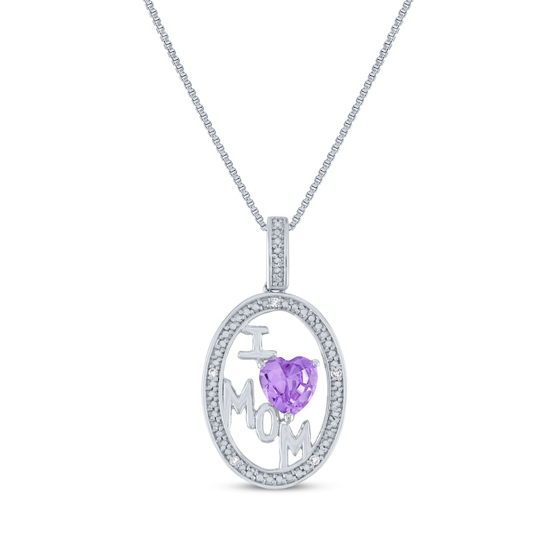 Main Image 1 of Heart-Shaped Amethyst & Diamond Accent "I Heart Mom" Oval Necklace Sterling Silver 18"