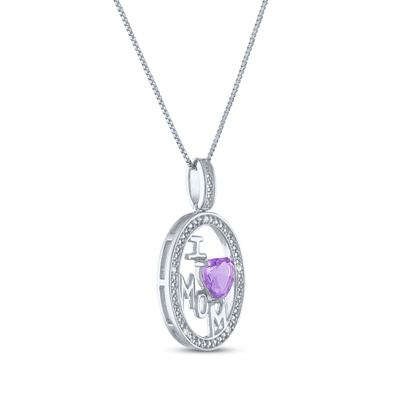 Main Image 2 of Heart-Shaped Amethyst & Diamond Accent "I Heart Mom" Oval Necklace Sterling Silver 18"