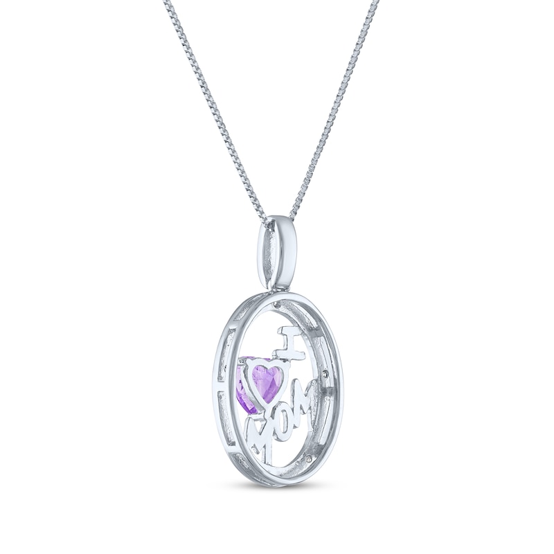 Main Image 3 of Heart-Shaped Amethyst & Diamond Accent "I Heart Mom" Oval Necklace Sterling Silver 18"