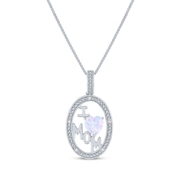 Heart-Shaped Lab-Created Opal & Diamond Accent "I Heart Mom" Oval Necklace Sterling Silver 18"