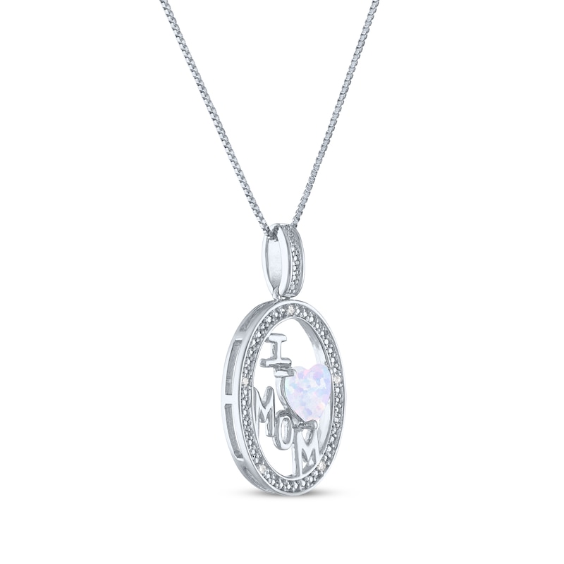 Main Image 2 of Heart-Shaped Lab-Created Opal & Diamond Accent "I Heart Mom" Oval Necklace Sterling Silver 18"
