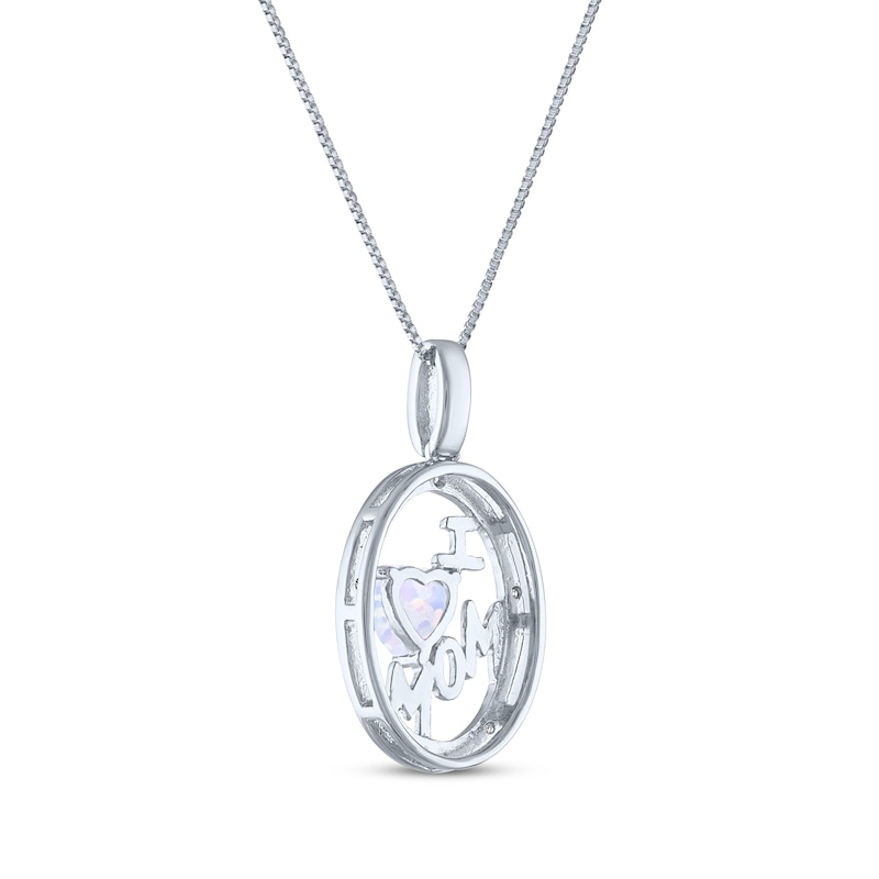 Main Image 3 of Heart-Shaped Lab-Created Opal & Diamond Accent "I Heart Mom" Oval Necklace Sterling Silver 18"
