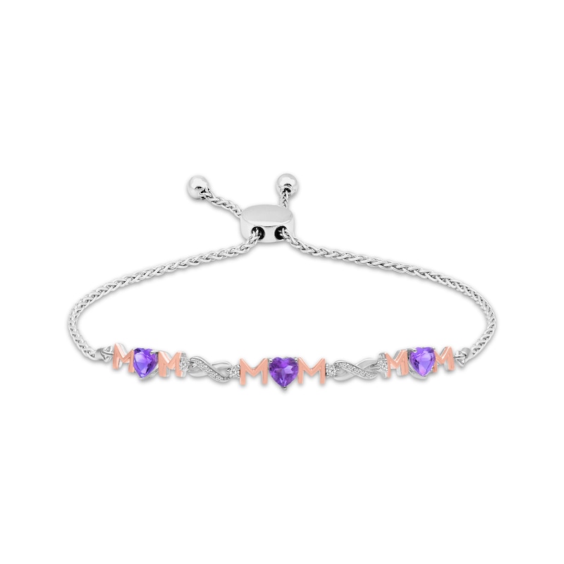 Heart-Shaped Amethyst & White Lab-Created Sapphire "Mom" Infinity Bolo Bracelet Sterling Silver & 10K Rose Gold