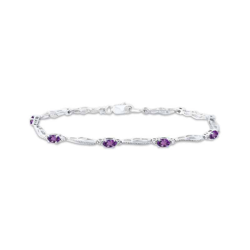 Main Image 1 of Oval-Cut Amethyst & Diamond Accent Wavy Link Bracelet Sterling Silver 7.25"