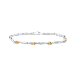 Oval-Cut Citrine & Diamond Accent Wavy Link Bracelet Sterling Silver 7.25"