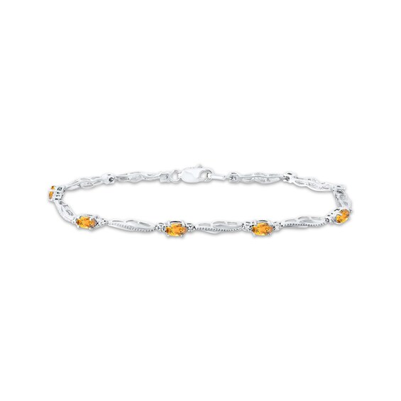 Oval-Cut Citrine & Diamond Accent Wavy Link Bracelet Sterling Silver 7.25"