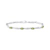 Thumbnail Image 1 of Oval-Cut Peridot & Diamond Accent Wavy Link Bracelet Sterling Silver 7.25"