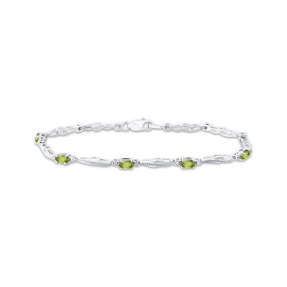 Oval-Cut Peridot & Diamond Accent Wavy Link Bracelet Sterling Silver 7.25"