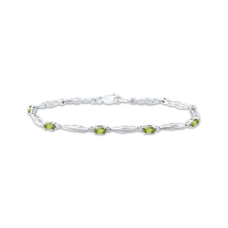 Main Image 1 of Oval-Cut Peridot & Diamond Accent Wavy Link Bracelet Sterling Silver 7.25"