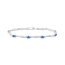 Oval-Cut Swiss Blue Topaz & Diamond Accent Wavy Link Bracelet Sterling Silver 7.25"