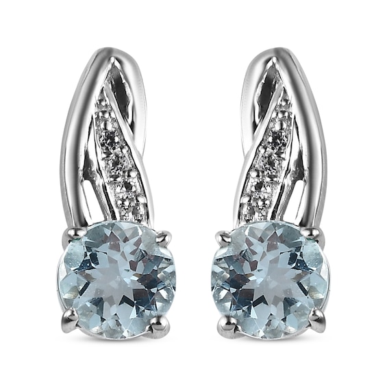 Aquamarine & White Lab-Created Sapphire Earrings Sterling Silver