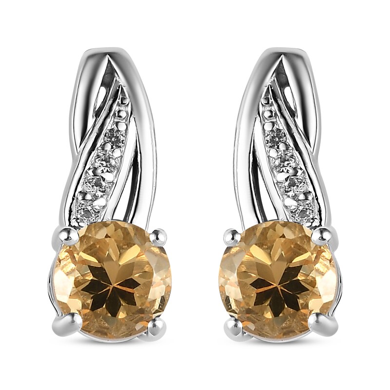Citrine & White Lab-Created Sapphire Earrings Sterling Silver