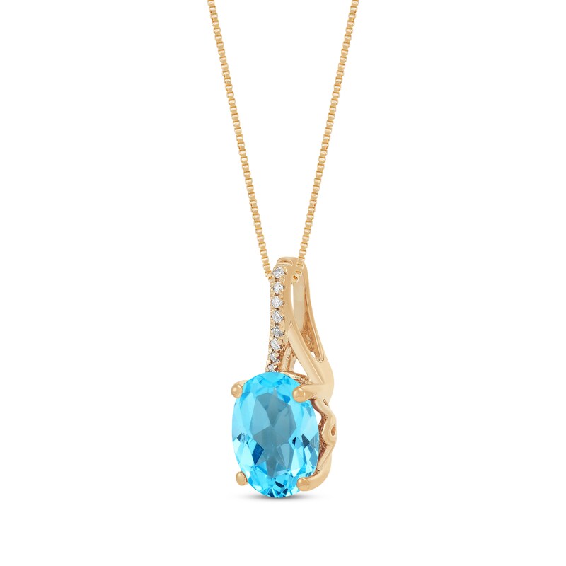 Main Image 2 of Oval-Cut Swiss Blue Topaz & Diamond Accent Necklace 10K Yellow Gold 18"