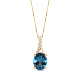 Oval-Cut London Blue Topaz & Diamond Accent Necklace 10K Yellow Gold 18"