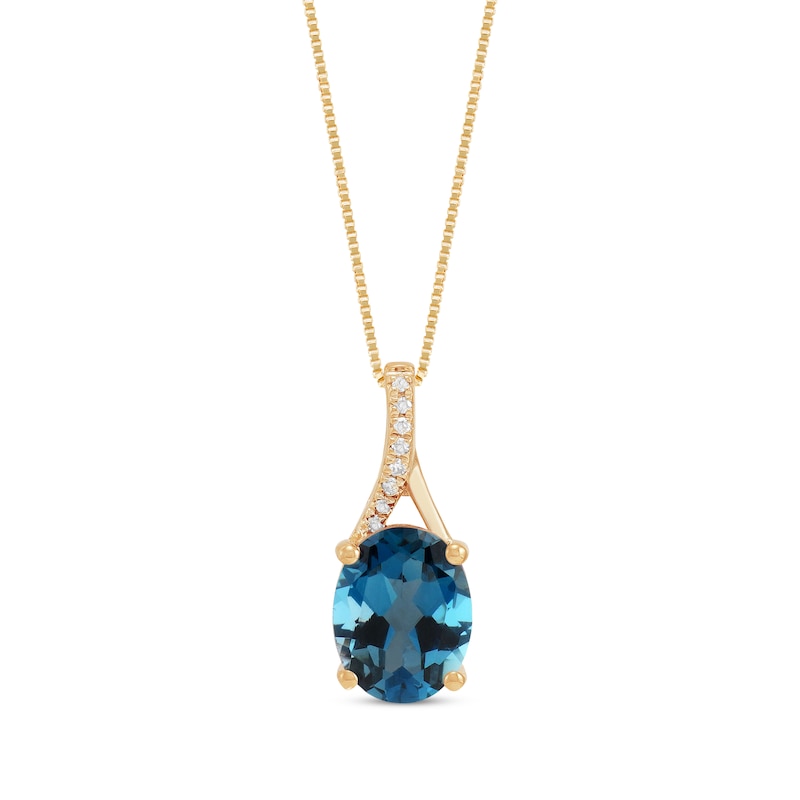 Main Image 1 of Oval-Cut London Blue Topaz & Diamond Accent Necklace 10K Yellow Gold 18"