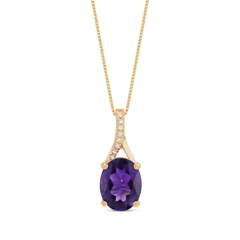 Main Image 1 of Oval-Cut Amethyst & Diamond Accent Necklace 10K Yellow Gold 18"