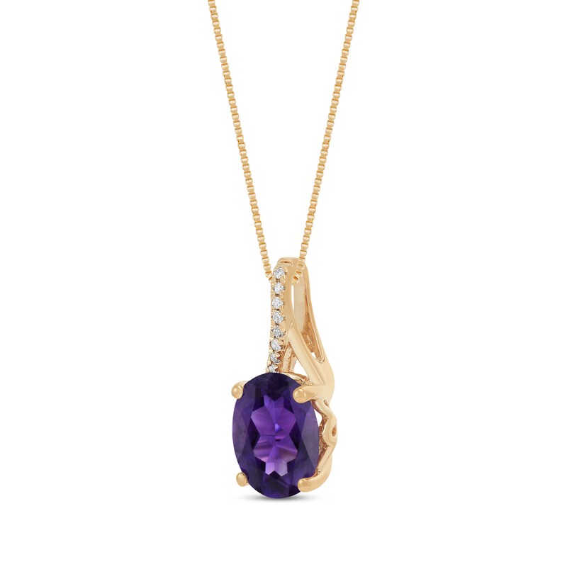 Main Image 2 of Oval-Cut Amethyst & Diamond Accent Necklace 10K Yellow Gold 18"