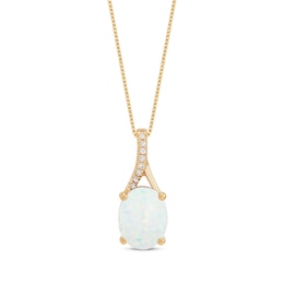 Oval-Cut Lab-Created Opal & Diamond Accent Necklace 10K Yellow Gold 18"