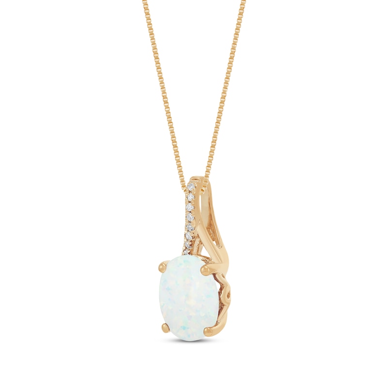 Main Image 2 of Oval-Cut Lab-Created Opal & Diamond Accent Necklace 10K Yellow Gold 18"