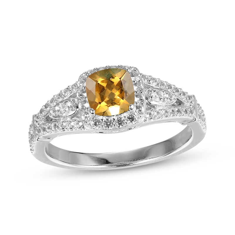 Main Image 1 of Cushion-Shaped Citrine & White Lab-Created Sapphire Ring Sterling Silver