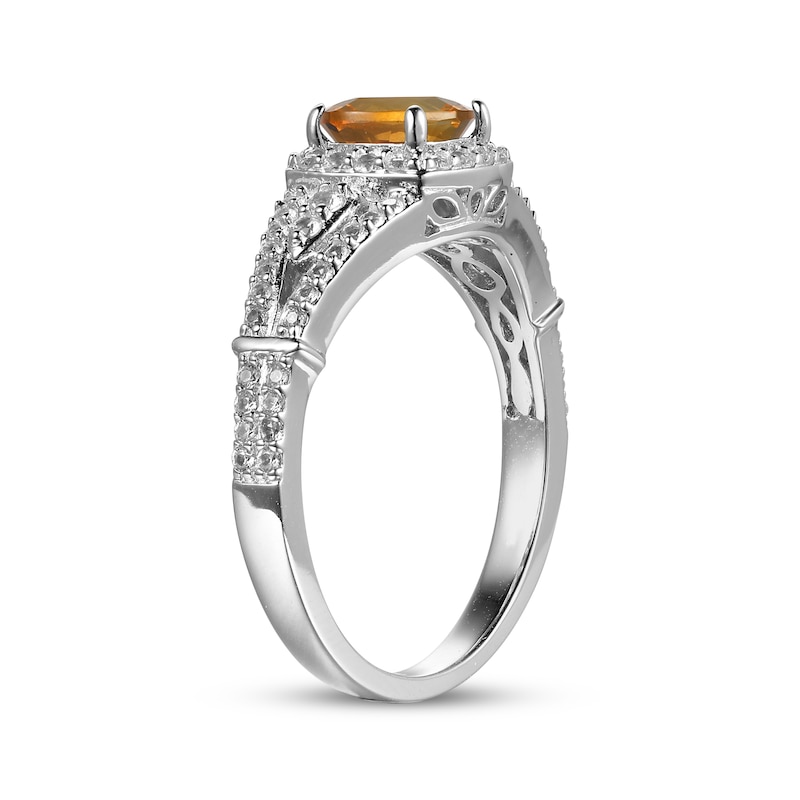 Main Image 2 of Cushion-Shaped Citrine & White Lab-Created Sapphire Ring Sterling Silver