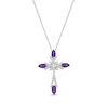 Thumbnail Image 1 of Marquise-Cut Amethyst & Round-Cut White Lab-Created Sapphire Cross Necklace Sterling Silver 18"