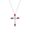 Thumbnail Image 1 of Marquise-Cut Garnet & Round-Cut White Lab-Created Sapphire Cross Necklace Sterling Silver 18"