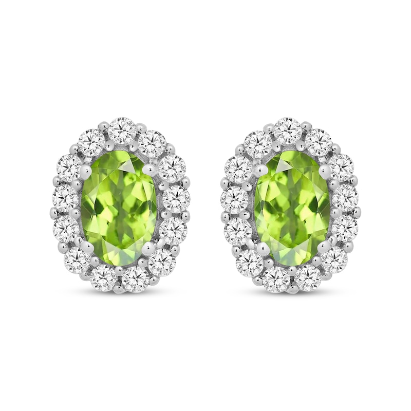 Oval-Cut Peridot & White Lab-Created Sapphire Halo Earrings Sterling Silver