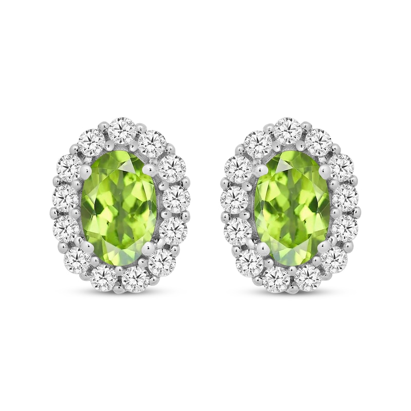 Main Image 1 of Oval-Cut Peridot & White Lab-Created Sapphire Halo Earrings Sterling Silver