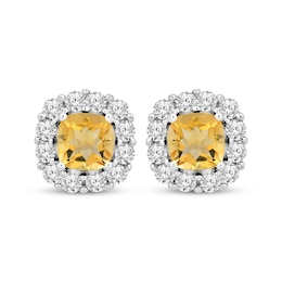 Cushion-Cut Citrine & White Lab-Created Sapphire Frame Earrings Sterling Silver