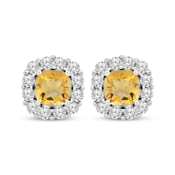 Cushion-Cut Citrine & White Lab-Created Sapphire Frame Earrings Sterling Silver