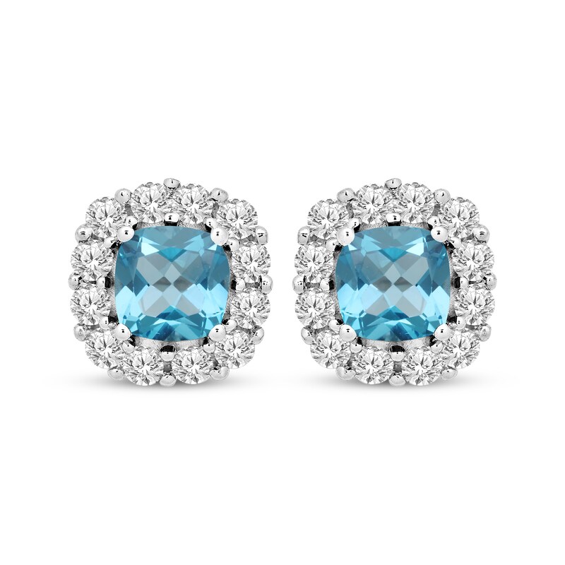 Cushion-Cut Swiss Blue Topaz & White Lab-Created Sapphire Frame Earrings Sterling Silver