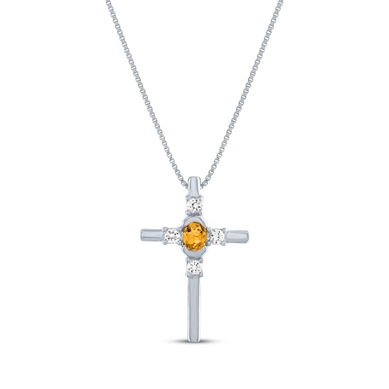 Oval-Cut Citrine & Round-Cut White Lab-Created Sapphire Cross Necklace Sterling Silver 18"