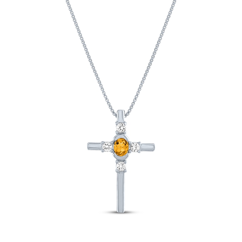 Main Image 1 of Oval-Cut Citrine & Round-Cut White Lab-Created Sapphire Cross Necklace Sterling Silver 18"