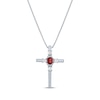 Thumbnail Image 1 of Oval-Cut Garnet & Round-Cut White Lab-Created Sapphire Cross Necklace Sterling Silver 18"