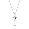 Thumbnail Image 2 of Oval-Cut Garnet & Round-Cut White Lab-Created Sapphire Cross Necklace Sterling Silver 18"