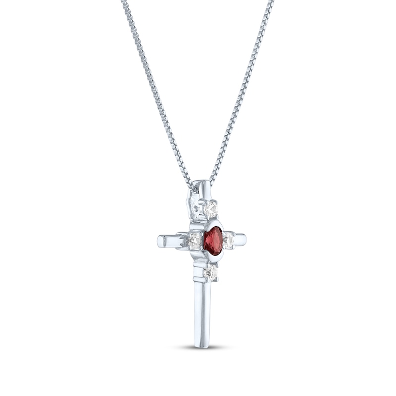 Main Image 2 of Oval-Cut Garnet & Round-Cut White Lab-Created Sapphire Cross Necklace Sterling Silver 18"