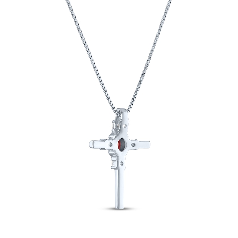 Main Image 3 of Oval-Cut Garnet & Round-Cut White Lab-Created Sapphire Cross Necklace Sterling Silver 18"